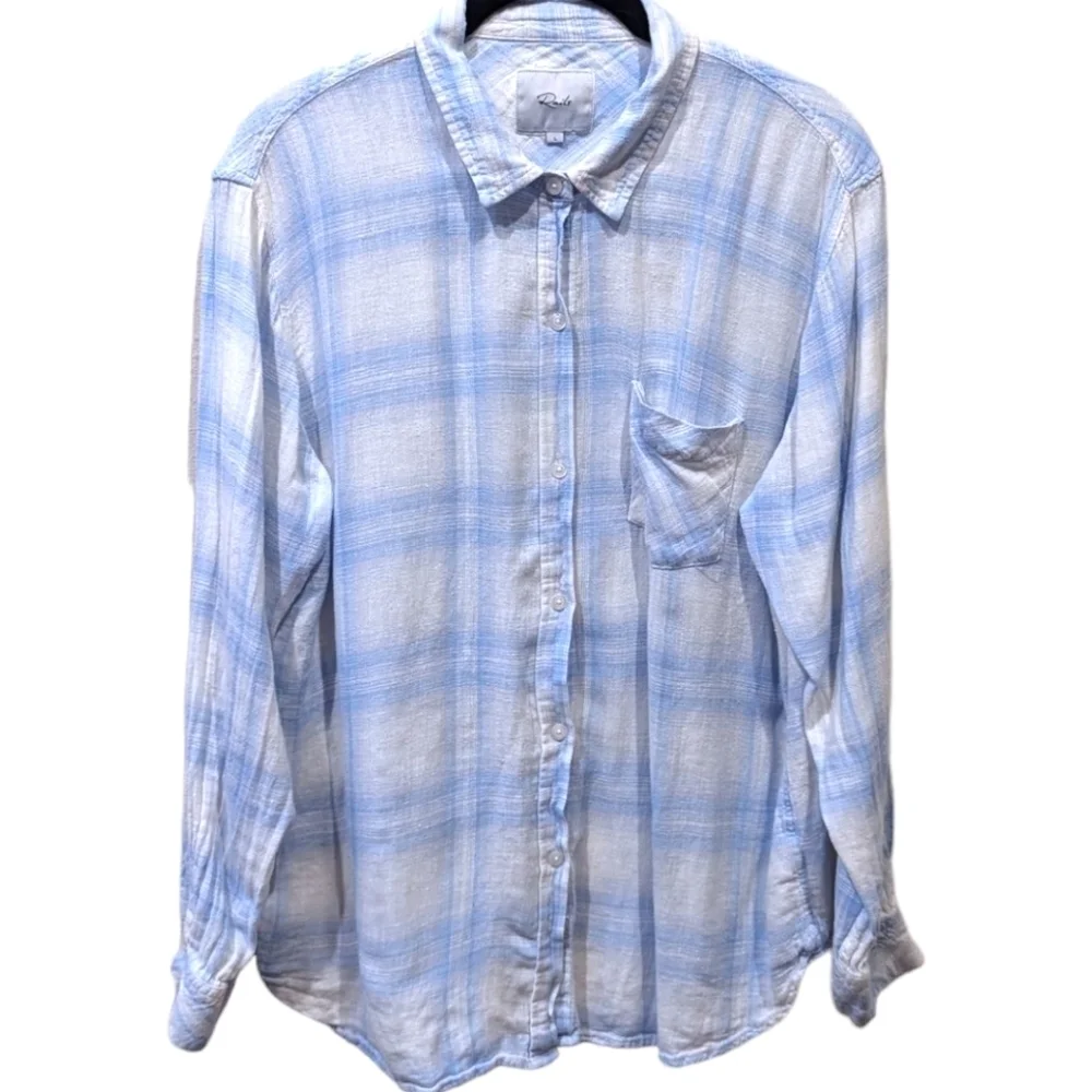 Rails Charli Gauzy Linen Blend Button up Shirt in Corsica Plaid (L) - Picture 2 of 6